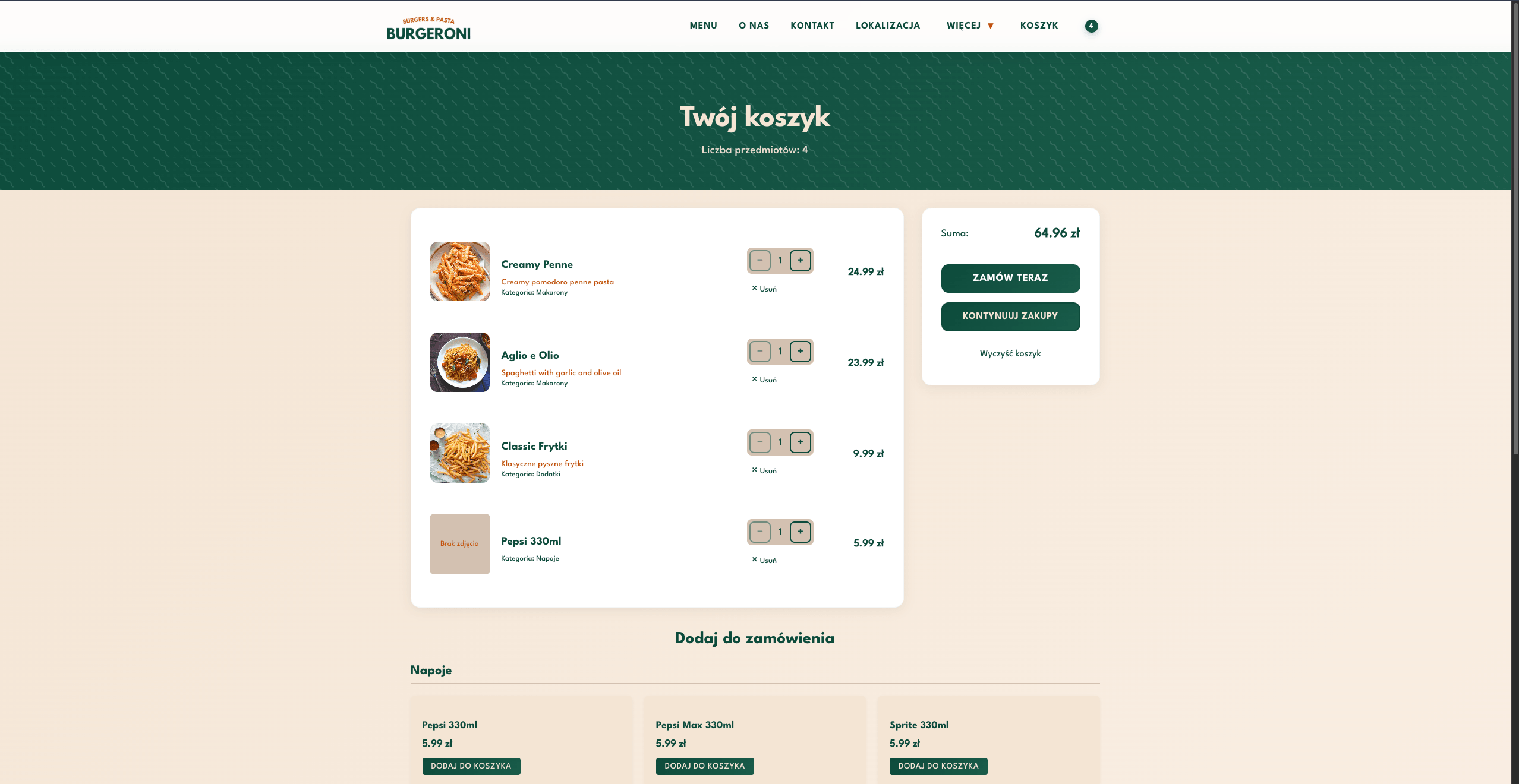 Burgeroni - Shopping Cart
